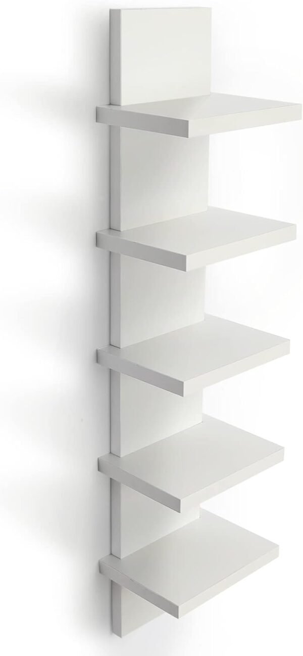 5 Tier Wall Shelves White, Vertical Column Shelf Floating Storage Home Decor Organizer Tall Tower Design Utility Shelving Bedroom Living Room, 30.7, 31