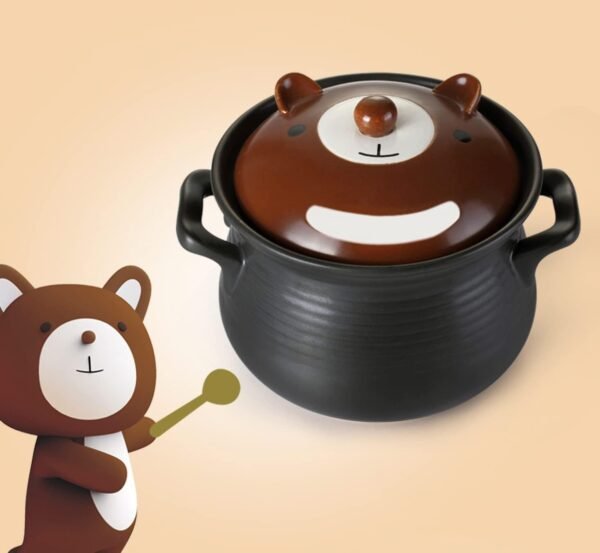 Cute Bear Ceramic Stockpot 1.6 Quart, 1800ml Ceramic Round Stewpot, Hot Pot Clay Pots, Soup Pot, Cartoon Novelty Casserole.