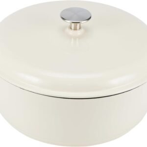 Cast Iron Dutch Oven Pot with Lid, Enameled, Round, Dual Handles, Heavy-Duty, Medium, 6-Quart, White