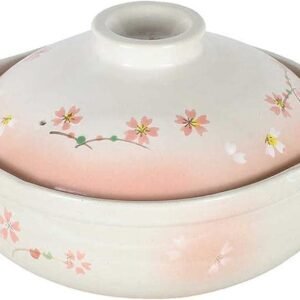 4893, Clay Pot for Cooking Japanese  Hot Pot Casserole Korean Earthenware Pot with Lid, Sakura Pattern, Serving 3-4 People (No.08)