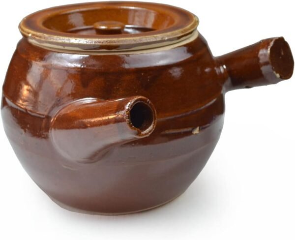 Casserole Clay Pot 60oz Heat-resistant Handmade Earthen Cooking Serving with Lid Soup Spout (Cream brown)