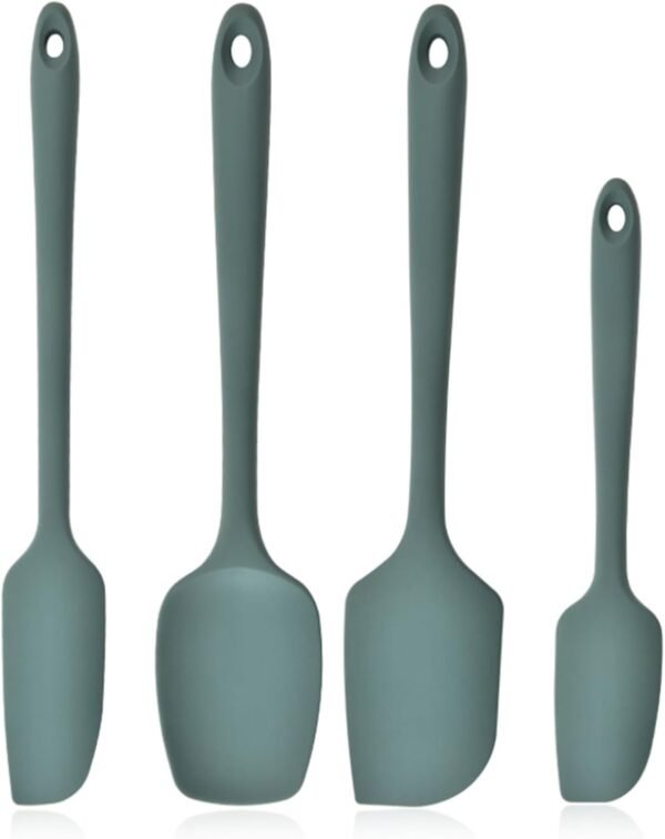 Silicone Spatula, 4-Pack Silicone Set Heat Resistant for Non Stick,Food Grade Cookware with Stainless Steel for Mixing,Cooking,Baking,Flipping,Spreading,Lifting,Serving,BPA Free,Dishwasher Safe(Green)