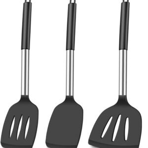 3Pcs Spatula Silicone Spatula Turner Set Fish Spatulas Silicone Heat Resistant Spatulas for Nonstick Cookware Rubber Wok Spatula, Long Large Spatula Silicone Cooking Use Kitchen Utensils Set