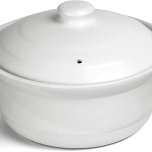 Ceramic Pots Casserole Soup Bowl with Lid Ceramic Cookware Stockpot Rice Pots Clay Pot for Cooking (White, 3.4 Quart)