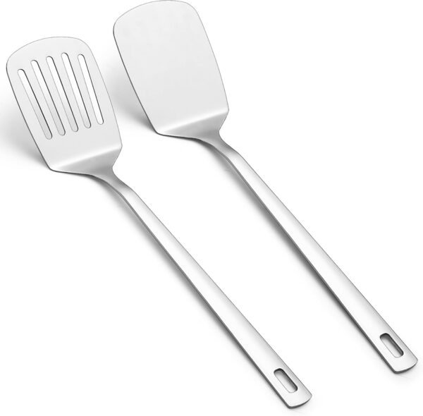 Stainless Steel Spatulas Set, Silver Slotted Turner, Solid Turner, Kitchen Spatulas for Nonstick Cookware, Dishwasher Safe, Easy to Clean