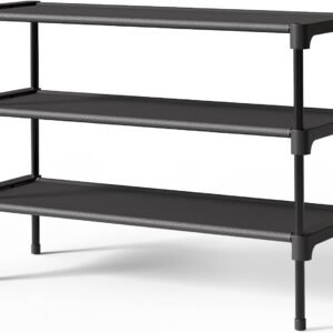 Shoe Rack - Premium Non-Woven Shoe Rack Shelf, Shoe Organizer for Closet, Entryway, Garage & Corridor, Sturdy & Durable Long Stackable Shoe Shelves, Medium, Black