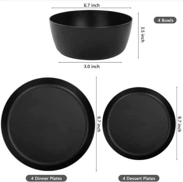 pcs Wheat Straw Dinnerware Set of 4,Plates and Bowls Sets,Reuasble Plates,Unbreakable Dinner Plates,Hard Premium Plastic Plates,Heavy Duty Plastic Plates for Camping,Picninc,Family Dinner