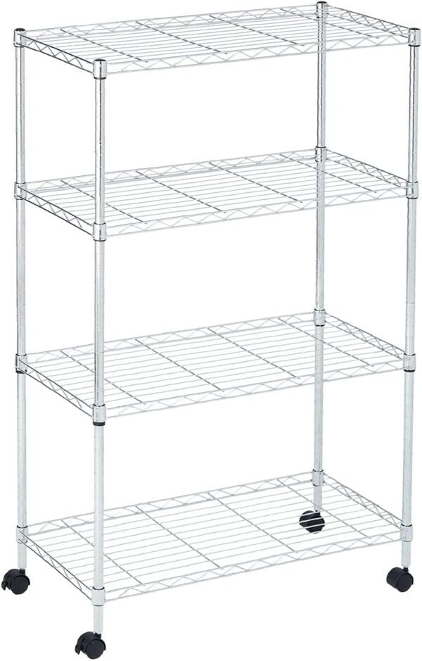 Heavy Duty 4 Tier Wire Shelving Unit Storage Rack, Metal Shelves Utility Organizers, Organization Units for Products, Plant, Pantry, Garage, Laundry Durable Shelf Stand, Chrome, 14"W x 30"L X 48"H