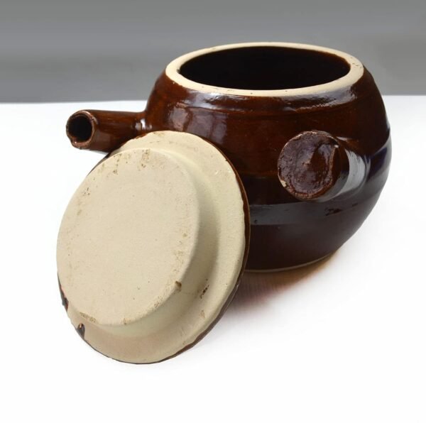 Casserole Clay Pot 60oz Heat-resistant Handmade Earthen Cooking Serving with Lid Soup Spout (Cream brown)