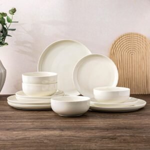 Ceramic Dinnerware Sets of 4, Porcelain Plates and Bowls Sets, Scratch Resistant Dishes Set, Dishwasher & Microwave & Oven Safe Dishware Service for 4,12 pcs