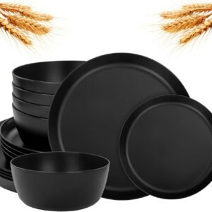 pcs Wheat Straw Dinnerware Set of 4,Plates and Bowls Sets,Reuasble Plates,Unbreakable Dinner Plates,Hard Premium Plastic Plates,Heavy Duty Plastic Plates for Camping,Picninc,Family Dinner