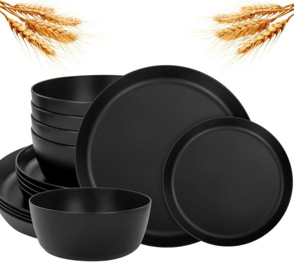 pcs Wheat Straw Dinnerware Set of 4,Plates and Bowls Sets,Reuasble Plates,Unbreakable Dinner Plates,Hard Premium Plastic Plates,Heavy Duty Plastic Plates for Camping,Picninc,Family Dinner
