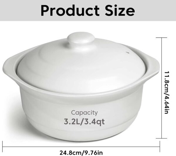 Clay Cooking Pots 3.4 Quart, Casserole Clay Pot with Lid Heat-resistant Ceramic Bowls Lid Ceramic Stockpot for Cooking Soup Rice Meat