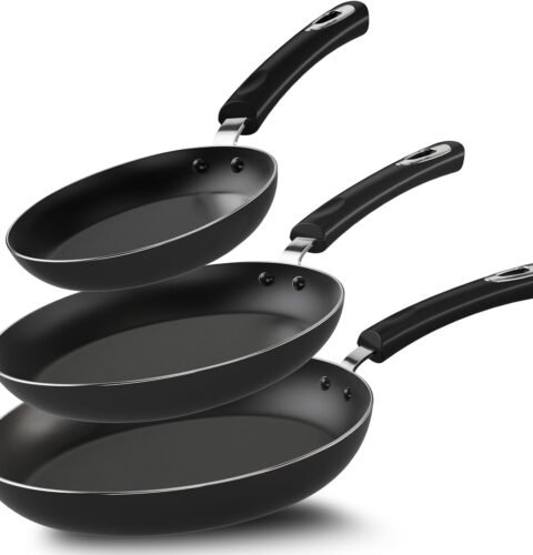 Non-Stick Frying Pan Set with Induction Bottom, 3-Piece Nonstick Cookware Set Including 8, 9.5, and 11 Inch Frying Pans Nonstick with Bakelite Handle, PFOA Free, Dishwasher Safe, Grey