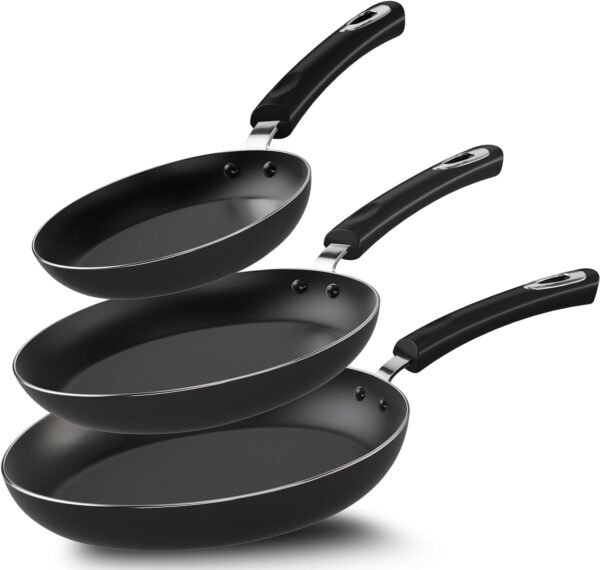 Non-Stick Frying Pan Set with Induction Bottom, 3-Piece Nonstick Cookware Set Including 8, 9.5, and 11 Inch Frying Pans Nonstick with Bakelite Handle, PFOA Free, Dishwasher Safe, Grey