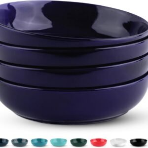 Pasta Bowl, Salad Bowls, Soup, Serving Bowls, Ceramic, Large Capacity, Microwave & Dishwasher Safe, Set of 4, 40 Oz,(cobalt)