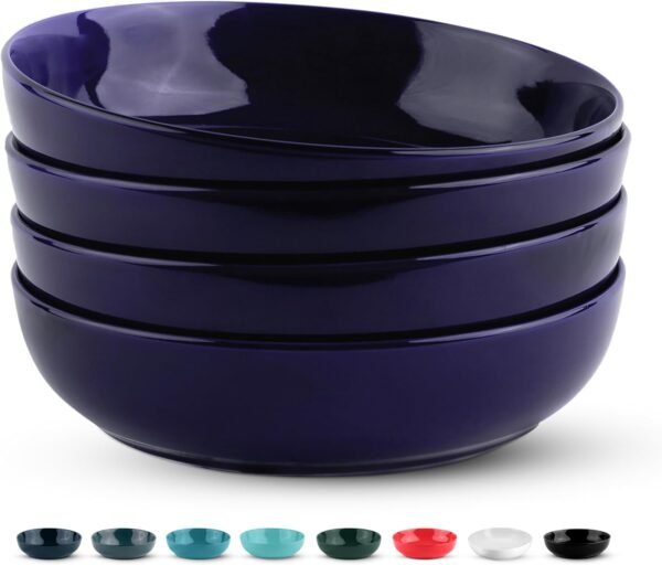 Pasta Bowl, Salad Bowls, Soup, Serving Bowls, Ceramic, Large Capacity, Microwave & Dishwasher Safe, Set of 4, 40 Oz,(cobalt)