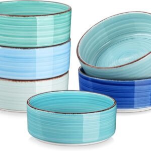 Soup Bowls Set of 6, 25 Ounce Cereal Bowls for Kitchen, 6 Inch Ceramic Bowl for Oatmeal, Salad, Ramen, Noodle, Rice-Dishwasher and Microwave Safe(Blue)