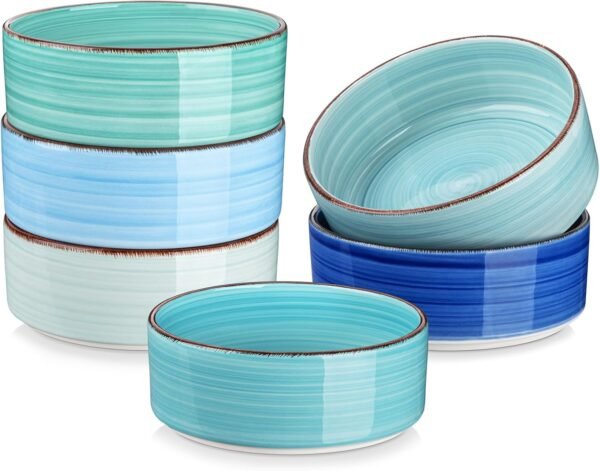 Soup Bowls Set of 6, 25 Ounce Cereal Bowls for Kitchen, 6 Inch Ceramic Bowl for Oatmeal, Salad, Ramen, Noodle, Rice-Dishwasher and Microwave Safe(Blue)