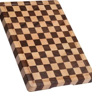 Cutting Boards for Kitchen, Design in USA Large Acacia Wood Chopping Board, Checkered Cutting Board with Juice Grooves & Handles, Butcher Block Serving Tray with Gift Box, 17" x 12" x 0.8"