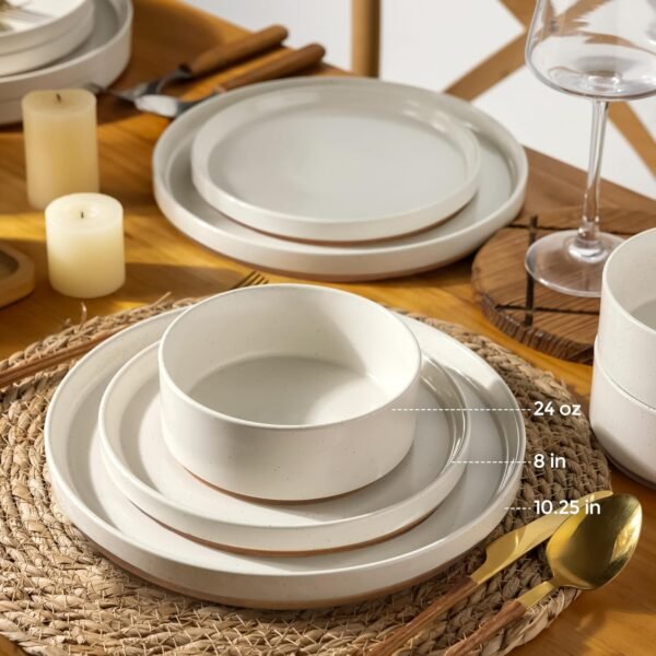 Ceramic Dinnerware Set for 4 | Speckled Stoneware Plates and Bowls with unglazed terracotta | Scratch Resistant, Dishwasher & Microwave Safe Dishes Sets- 12-Pcs Beige